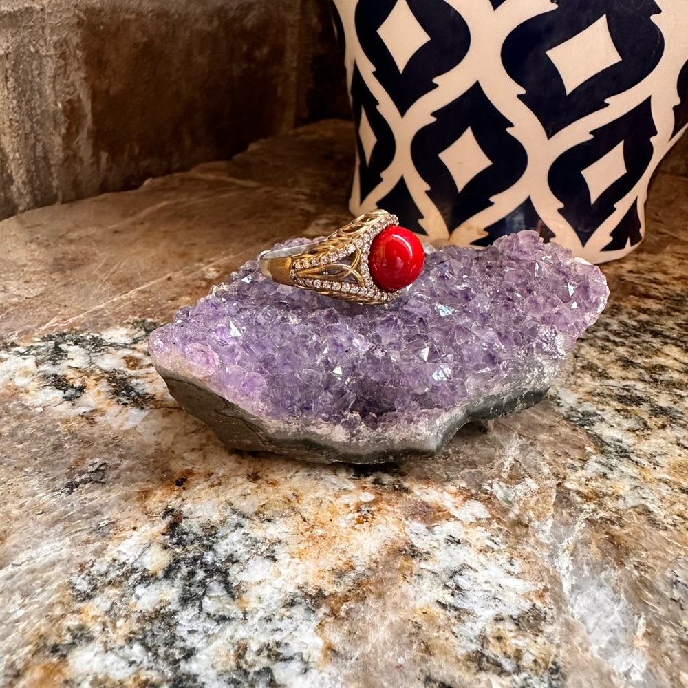 Turkish Two Tone Red Sphere CZ Ring